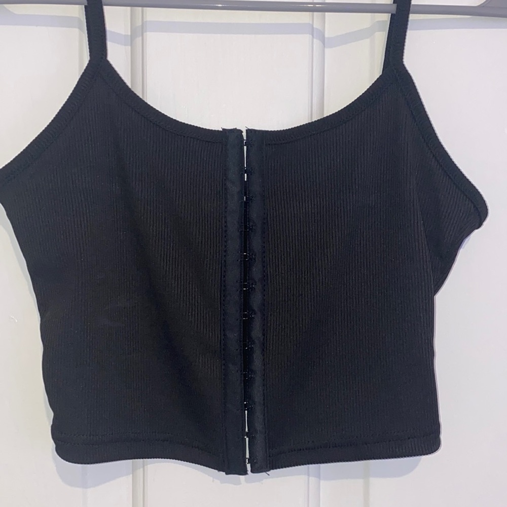 Hook and eye rib-knit cami top